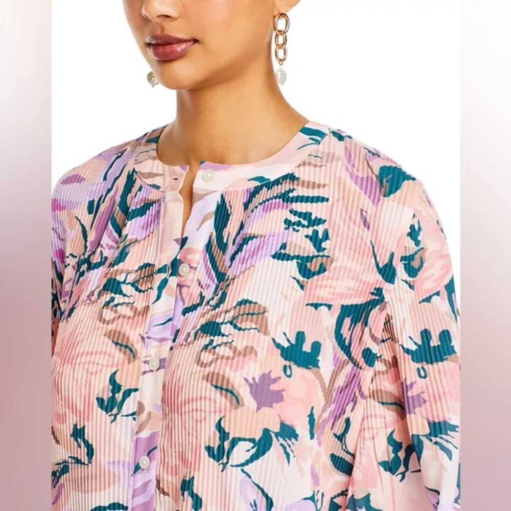 Misook NWT Floral Drop Waist Balloon Sleeve Midi Dress Dainty Feminine Pretty XL - Picture 3 of 10